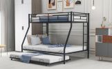 Twin over Full Bed with Sturdy Steel Frame, Bunk Bed with Twin Size Trundle, Two-Side Ladders