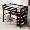 Twin Size Loft Bed with Storage Shelves and Under-bed Desk