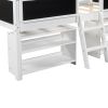 Twin Size Low Loft Bed with Two Movable Shelves and Ladder; with Decorative Guardrail Chalkboard