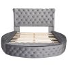 Full Size Round Shape Upholstery Low Profile Storage Platform Bed with Storage Space on both Sides and Footboard