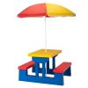 Kid Outdoor Picnic Table Set with Removable and Foldable Umbrella, Junior Activity Play Table with Bench, Multicolor
