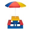 Kid Outdoor Picnic Table Set with Removable and Foldable Umbrella, Junior Activity Play Table with Bench, Multicolor