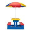 Kid Outdoor Picnic Table Set with Removable and Foldable Umbrella, Junior Activity Play Table with Bench, Multicolor
