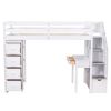 Twin size Loft Bed with Storage Drawers ,Desk and Stairs, Wooden Loft Bed with Shelves