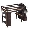 Twin size Loft Bed with Storage Drawers ,Desk and Stairs, Wooden Loft Bed with Shelves