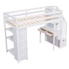 Twin size Loft Bed with Storage Drawers ,Desk and Stairs, Wooden Loft Bed with Shelves