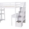 Twin size Loft Bed with Storage Drawers ,Desk and Stairs, Wooden Loft Bed with Shelves