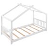 House Platform Bed with Headboard and Footboard,Roof Design,White
