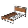 Full Size Metal Platform Bed Frame with  Two Drawers; Sockets and USB Ports ; Slat Support No Box Spring Needed
