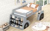 Twin Size Forklift Car-Shaped Loft Bed with Storage Shelves