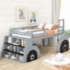 Twin Size Forklift Car-Shaped Loft Bed with Storage Shelves