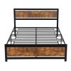 Metal and Wood Bed Frame with Headboard and Footboard ; Queen Size Platform Bed ; No Box Spring Needed;  Easy to Assemble