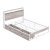 Full Size Metal Platform Bed Frame with  Two Drawers; Sockets and USB Ports ; Slat Support No Box Spring Needed