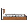 Full Size Metal Platform Bed Frame with  Two Drawers; Sockets and USB Ports ; Slat Support No Box Spring Needed