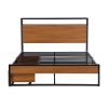 Full Size Metal Platform Bed Frame with  Two Drawers; Sockets and USB Ports ; Slat Support No Box Spring Needed